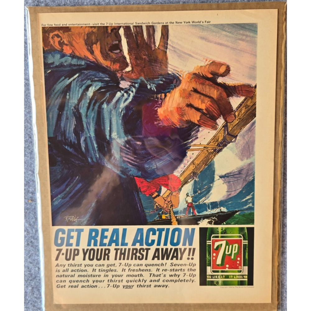 Vintage 7up Get Real Action Print Ad 1966 Look Magazine Sailing Theme